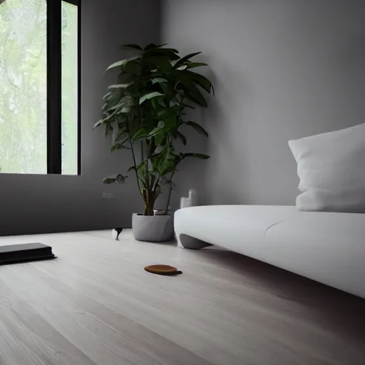 Prompt: white zen clean modern minimalist yoga room with cute plants by peter tarka in an ivory room well contoured smooth fair walls, up close shot, sharp focus, zen, clean, modern minimalist, zaha hadid octane highly render, 4 k, ultra hd,