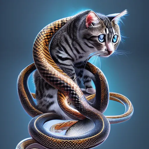 Prompt: a fusion of a cat fused with a snake, hyperdetailed, artstation, cgsociety, 8 k