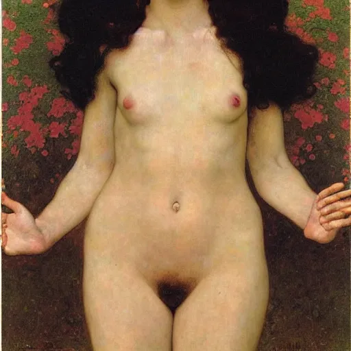 Image similar to goddess of transcendential consciousness, william - adolphe bouguereau, egon schiele, gustav klimt