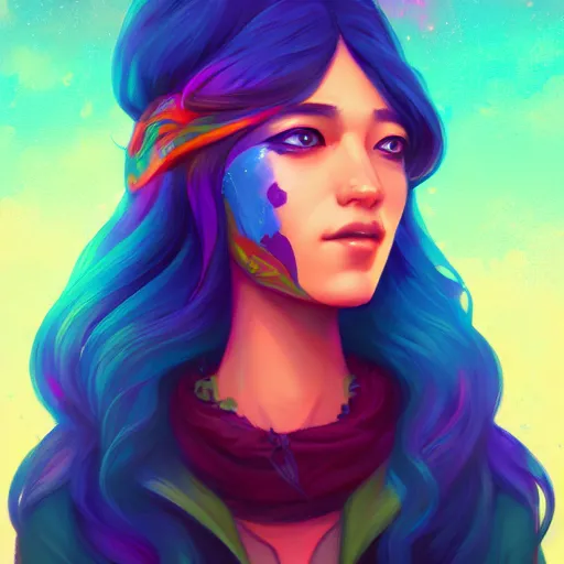 Image similar to portrait of a beautiful hippie, art by lois van baarle and ross tran and sam yang, digital art, high detail, sharp focus, trending on artstation, deviantart, pinterest, 4 k uhd image