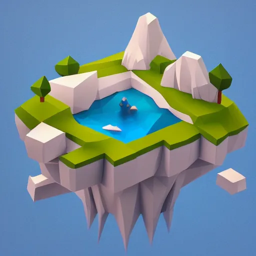 Prompt: dream a floating island isometric art, low poly art, game art, artstation, 3D render, cgsociety