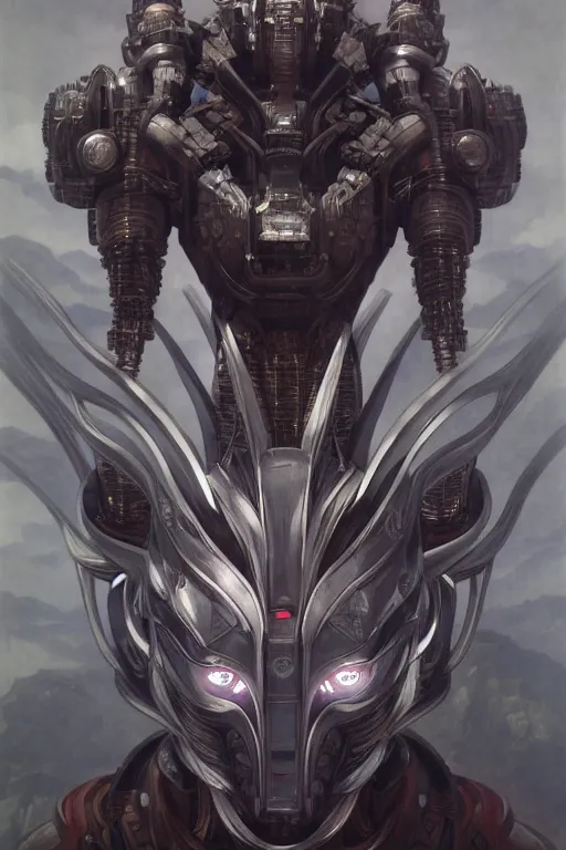 Prompt: detailed portrait of an organic scifi gadget, asura from chinese myth, ghost, mecha, symmetrical. sci - fi, tech wear, exterior, organic ornaments, brutal archi, bouguereau, minoru nomata