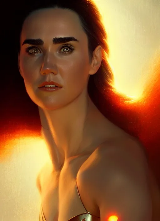 Image similar to portrait of darna young jennifer connelly, intricate, elegant, glowing lights, highly detailed, digital painting, artstation, glamor pose, concept art, smooth, sharp focus, illustration, art by wlop, mars ravelo and greg rutkowski