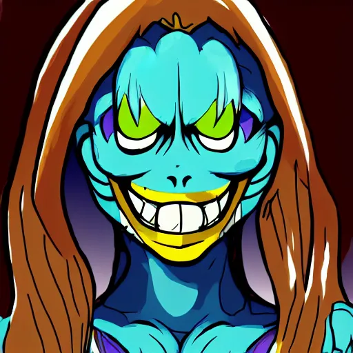 Image similar to digital drawing of Undyne the Undying from the game Undertale