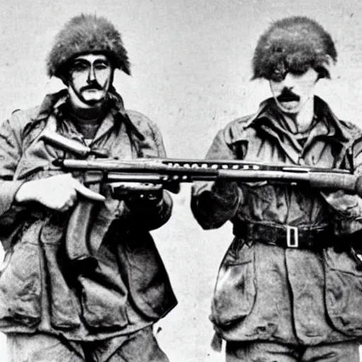 Image similar to emus soldiers, emus holding a gun. soviets, realists.