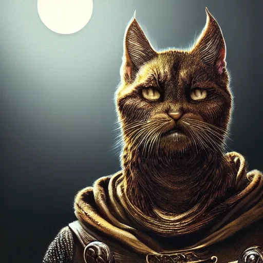 Prompt: photorealistic khajit from skyrim in the style of michael whelan and gustave dore. hyperdetailed photorealism, 1 0 8 megapixels, fully clothed, lunar themed attire, amazing depth, glowing rich colors, powerful imagery, psychedelic overtones, 3 d finalrender, 3 d shading, cinematic lighting, face portrait, artstation concept art