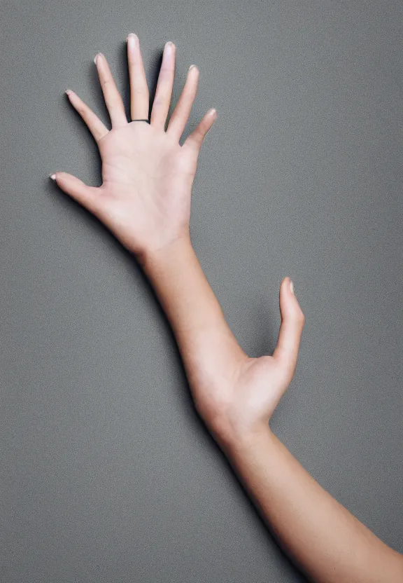 Image similar to photorealistic woman's hand with palm up, palm pattern visible, five fingers, pov photo, instagram photo, studio photo, 9 0 mm, f / 1. 4