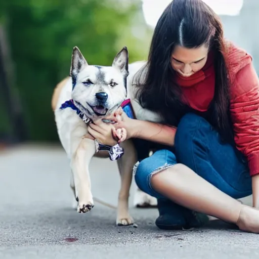 Prompt: woman turning in to a dog