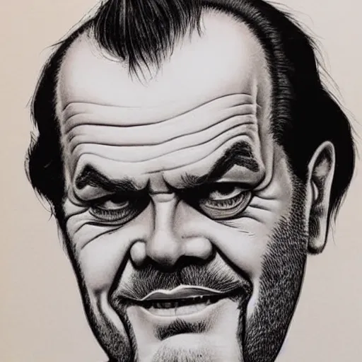 Image similar to a portrait of Jack Nicholson drawn by Robert Crumb