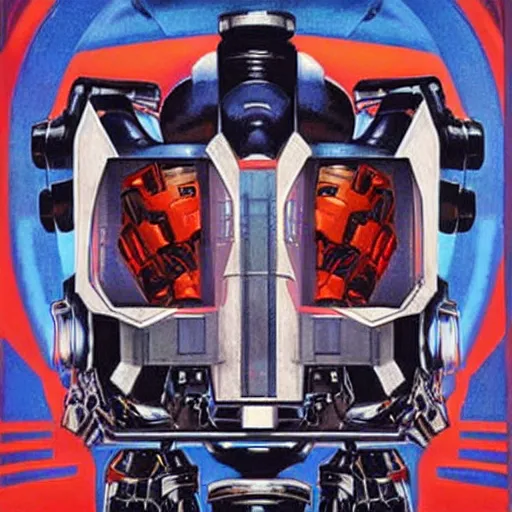 Image similar to portrait of a mecha robot, symmetrical, movie poster art by drew struzan,