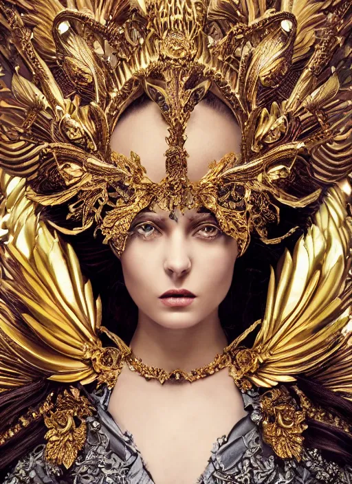 Prompt: expressive full body photo of an angel, ornate headpiece made from flowers, ornaments, glamour shot, by karol bak, photorealistic, canon r 3, fashion photography, hyper maximalist, elegant, ornate, luxury, elite, environmental portrait, symmetrical features, octane render, unreal engine, solid dark grey background, dramatic lights