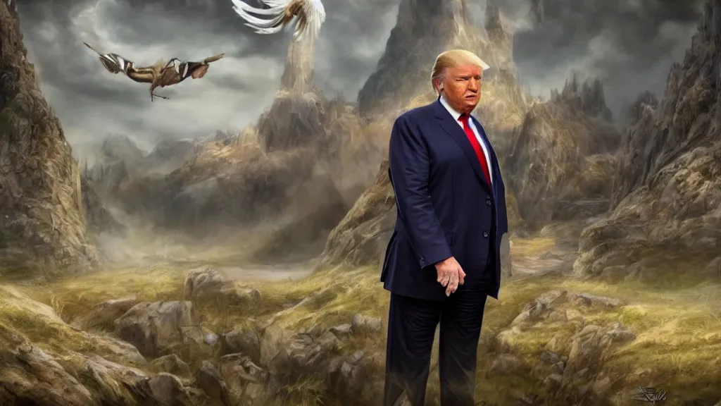 Prompt: realistic portrait of donald trump in a fantasy artwork, very very very beautiful scenery, hd, hdr, ue5, ue6, unreal engine 5, cinematic 4k wallpaper, 8k, ultra detailed, high resolution, artstation, award winning