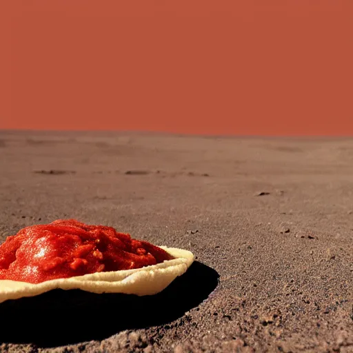 Prompt: a lonely taco on mars, photograph, red lighting, taco,