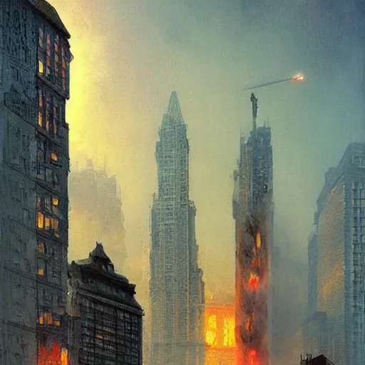 Prompt: big skyscraper is on fire, lots of firefighters around the building, police lights, digital art, 4 k, high detailed, mooth, sharp focus, artgerm, alphonse mucha, photorealistic by beksinski