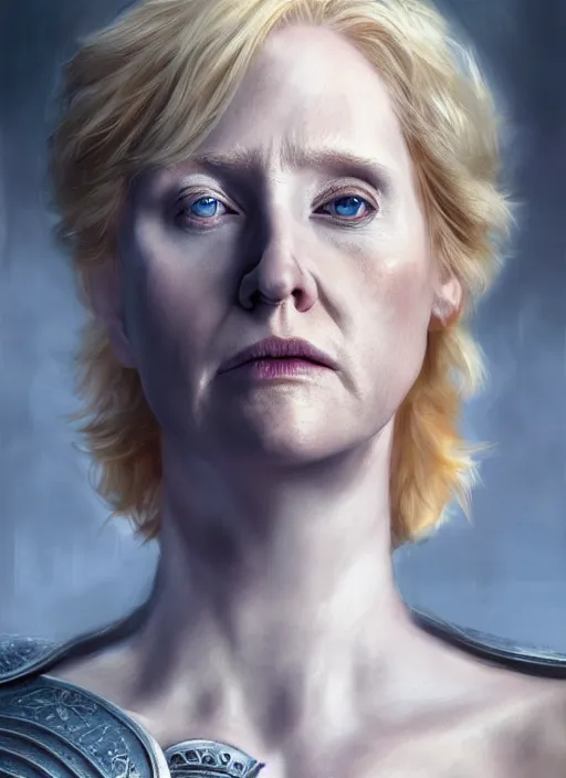 Image similar to donald trump as brienne of tarth, digital painting, extremely detailed, 4 k, intricate, brush strokes, mark arian, artgerm, bastien lecouffe - deharme