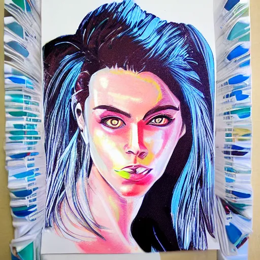 Image similar to woman portrait made out of paint, beautiful, cyborg, comic book art