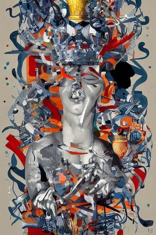 Image similar to a painting of magnus carlsen as king of chess, a surrealist painting by james jean, trending on cgsociety, pop surrealism, androgynous, grotesque, angular