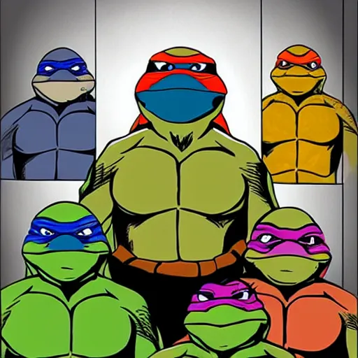 Image similar to ninja turtles in the style of mad magazine