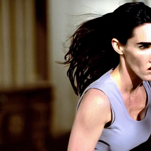 Prompt: jennifer connelly as a secret agentr, action scene