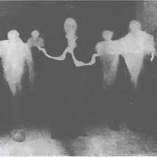 Image similar to 1920 photo taken during a séance showing a spirit medium manifesting ectoplasm