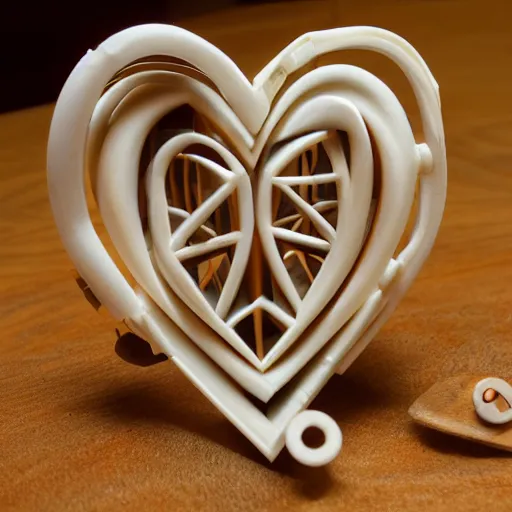 Prompt: mechanical heart carved out of ivory, c anon 5 d 5 0 mm lens