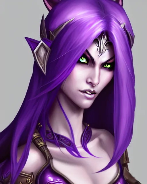 Image similar to character concepta beautiful and strong purple female warrior night elf | | cute - fine - face, world of warcraft, pretty face, realistic shaded perfect face, world of warcraft, fine details by stanley artgerm lau, wlop, rossdraws, james jean, andrei riabovitchev, marc simonetti, and sakimichan, trending on artstation