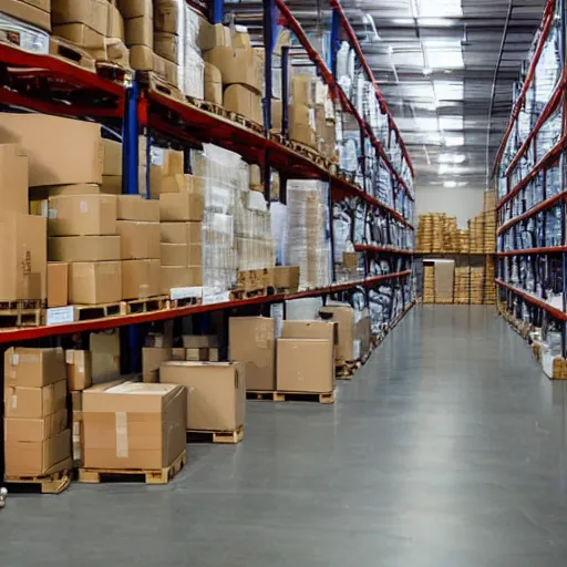 Prompt: a picture of a warehouse full of boxes