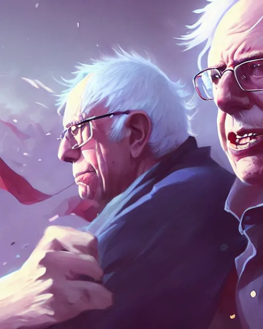 Image similar to bernie sanders as a league of legends champion, medium shot close up, details, sharp focus, illustration, by jordan grimmer and greg rutkowski, trending artstation, digital art