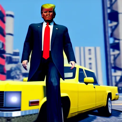 Prompt: donald trump with five stars in gta v gameplay, ps 5 screenshot, third person view, gameplay, 3 d render, cryengine, highly detailed