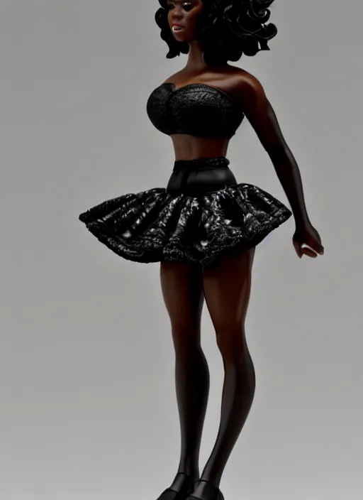 Prompt: Product Introduction Photos, 4K, Full body, 80mm resin detailed miniature of a very muscular Black Woman in white and lacy ruffled mini-skirt, dark skin, black hair