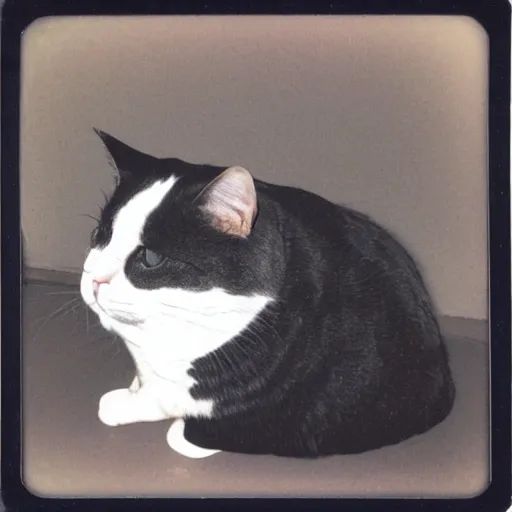 Prompt: extremely obese cat, polaroid photo,