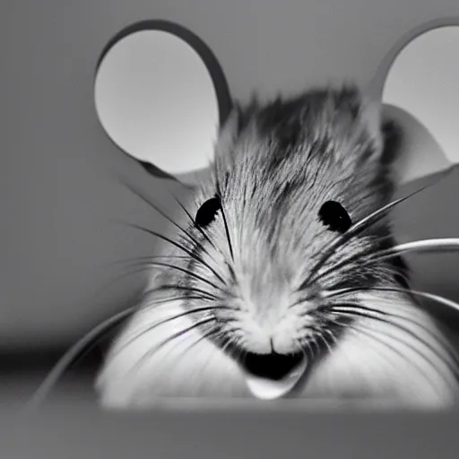 Prompt: a grainy 35mm photo of a mouse wearing VR