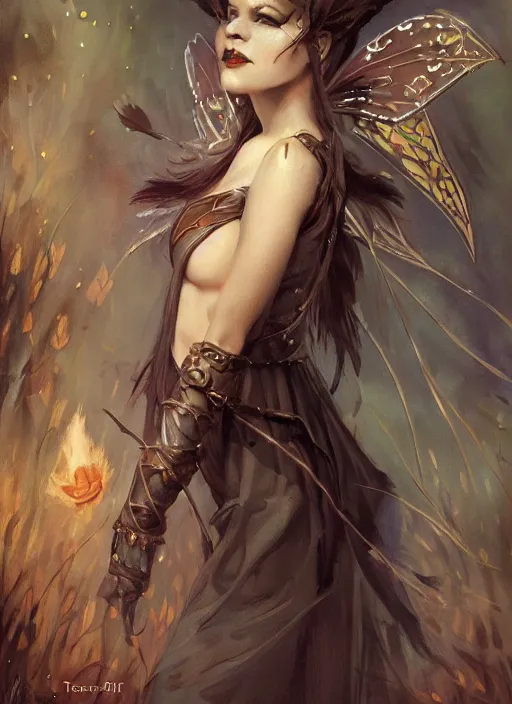 Image similar to tarot!!, fairy queen, fantasy medieval, no noise, elegant, concept art, sharp focus, beautiful face!!, digital art, smooth defined outlines!!, by Brom, trending on Artstation, Tom Bagshaw, Sargent