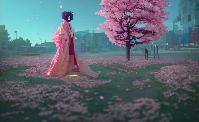 Image similar to queen of cherry blossoms, Low level, rendered by Beeple, Makoto Shinkai, syd meade, simon stålenhag, synthwave style, digital art, unreal engine, WLOP, trending on artstation, 4K UHD image, octane render,