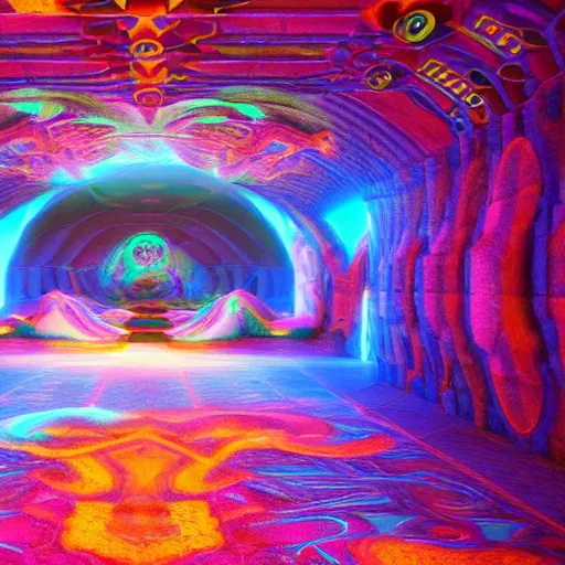 Image similar to a psychedelic 3 d octane render of a dmt trip, hyperrealistic, dramatic lighting, 8 k, unreal engine
