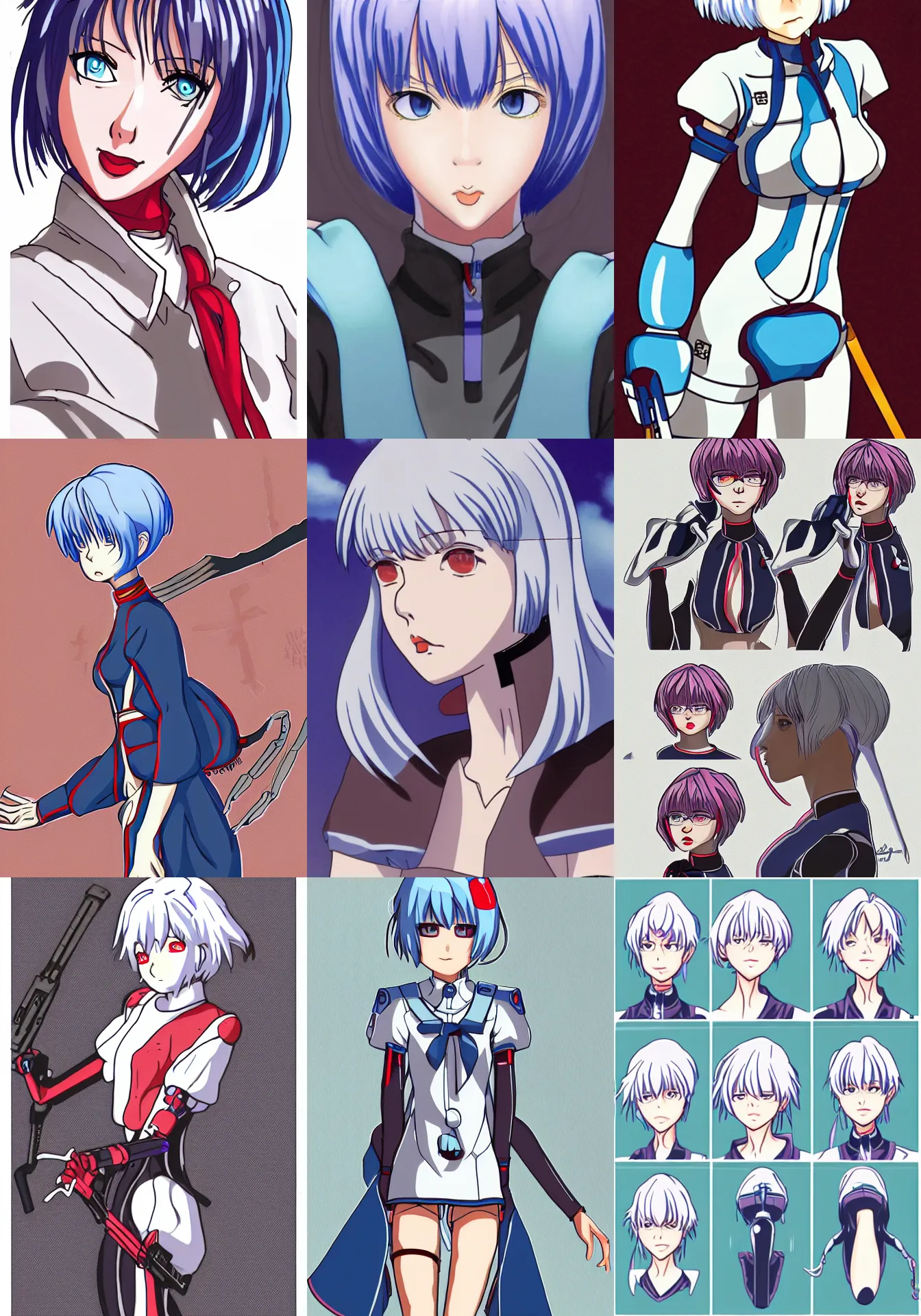 Prompt: character illustrations of rei ayanami