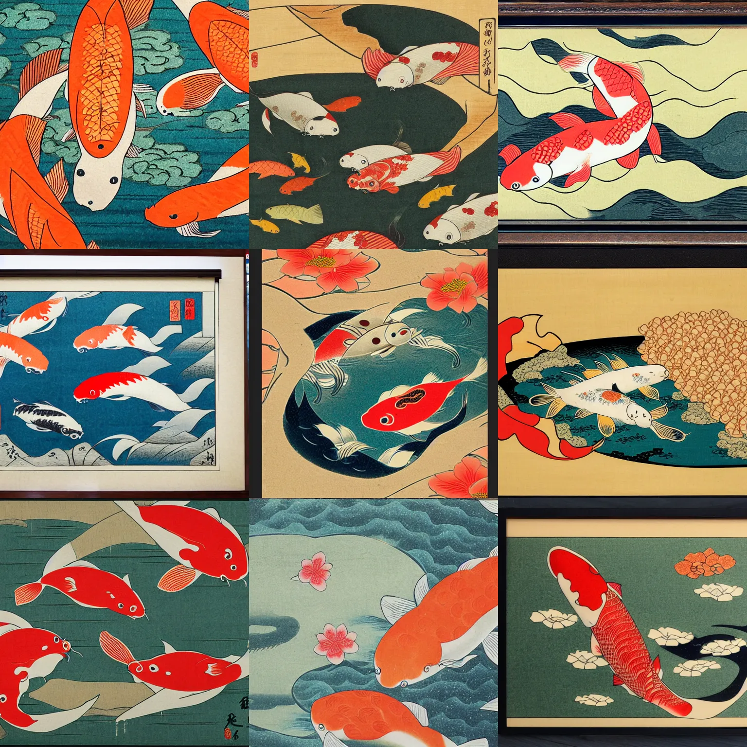 Image similar to ukiyo - e koi pond