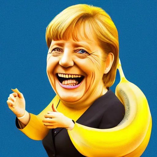 Image similar to angela merkel as a banana, caricature, 8 k photo