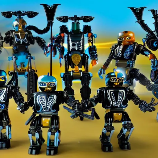 Image similar to an army of bionicle ready to overtake playmobil kingdom, high quality, very detailed, 4k