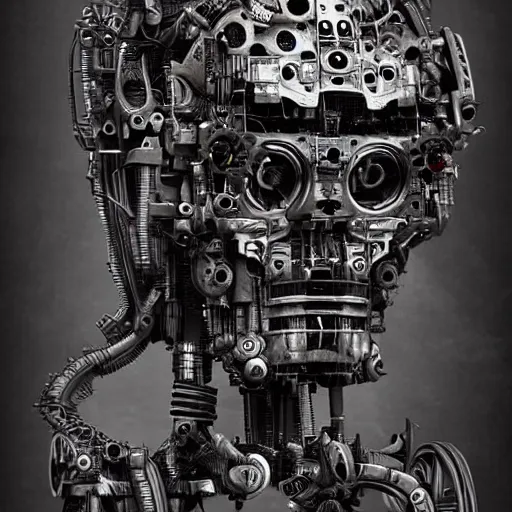 Image similar to God of machines, by Ben Nicholas, mechanical, highly detailed, cybernetic, dark, rusted, grimy, silver, digital art