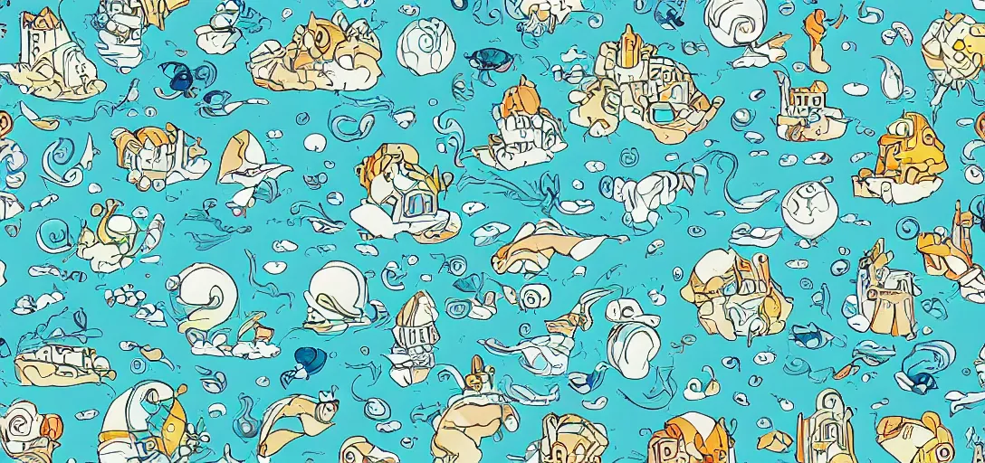 Image similar to pattern of cartoony water, ghibli