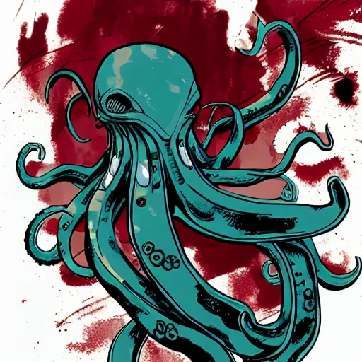 Image similar to a cyberpunk octopus, in the style of Ashley Wood and Moebius