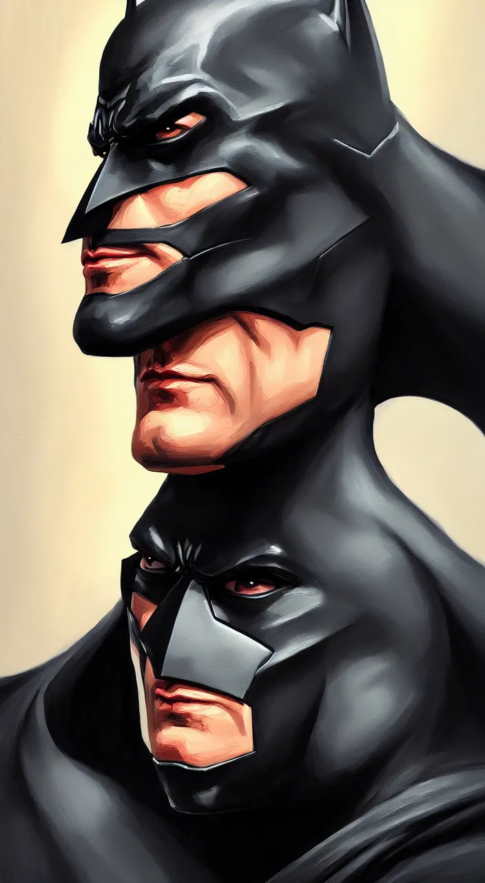 Image similar to a portrait painting of the Batman, trending on artstation