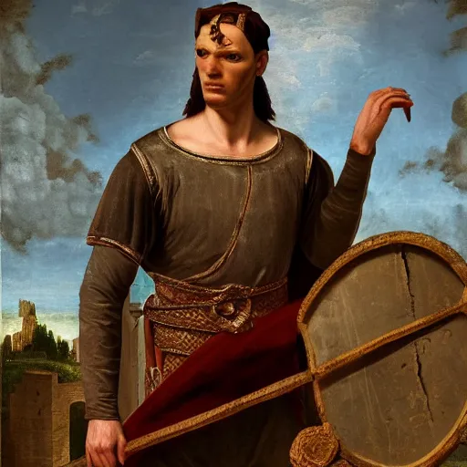 Image similar to Jerma985 in Ancient Rome, detailed, highly detailed, heroic, epic, complex, very detailed, realistic, HD quality, 8k resolution, body and headshot, Oil Painting, Italian Renaissance Painting of Jerma985, Italian Renaissance Painting Style, Renaissance Painting Style, Painting, Trending on Artstation