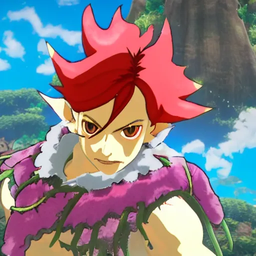 Image similar to hisoka in breath of the wild, screenshot, sharp, uhd 4 k