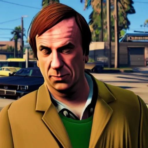 Image similar to saul goodman as a grand theft auto 5 character