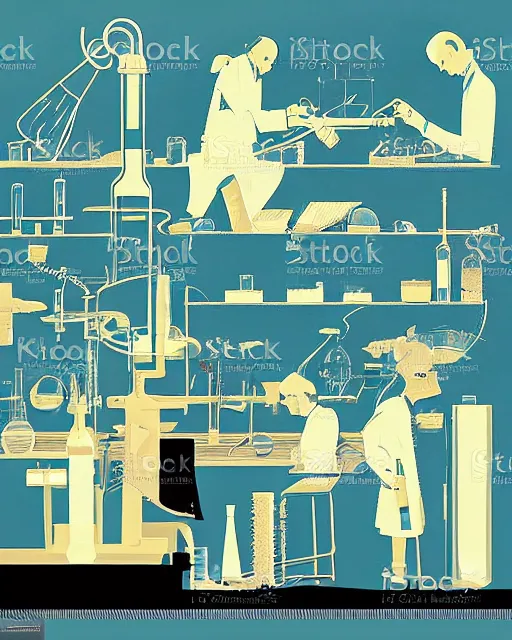 Image similar to science lab. clean cel shaded vector art. illustration art by tatsuro kiuchi and kilian eng