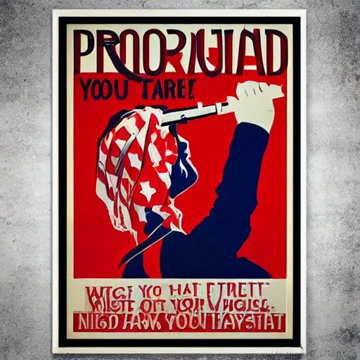 Prompt: USA propaganda poster, protect your second amendment right to shoot up any location, vintage poster,