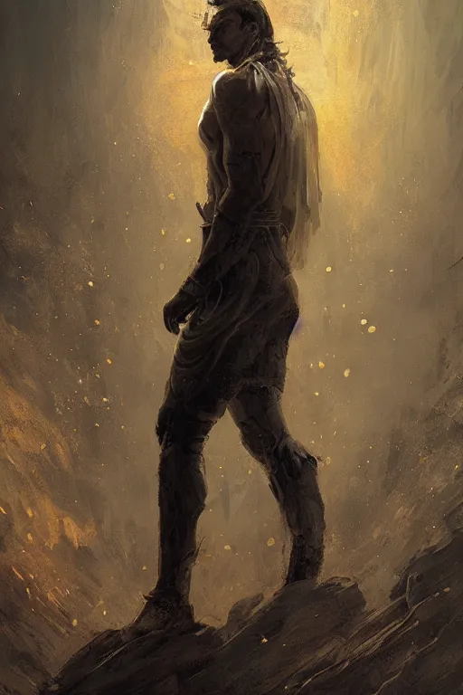 Image similar to a masculine elegant man from sideview and wearing golden laurel wreath, ethereal horror fantasy art by greg rutkowski and magali villanueve and monet con