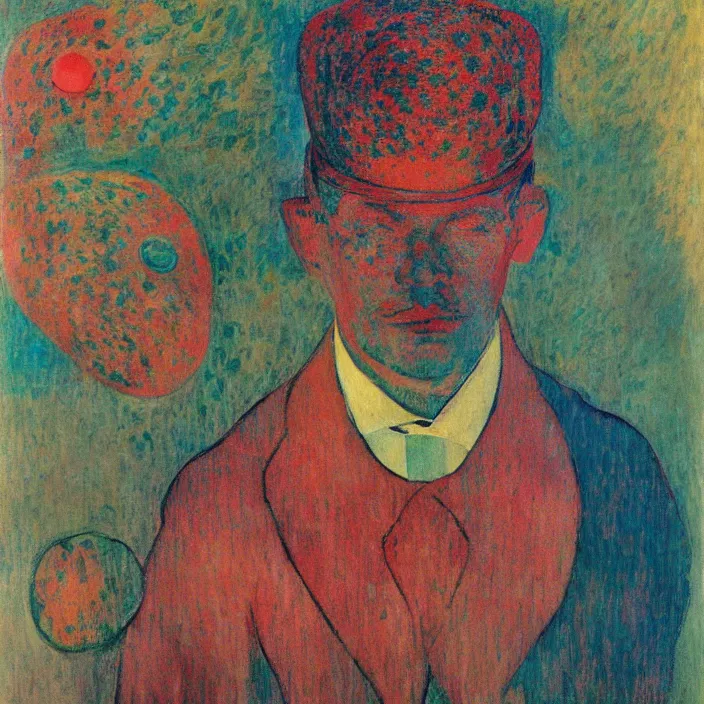 Image similar to portrait of the coral collector. henri de toulouse - lautrec, rufino tamayo, rene magritte, agnes pelton